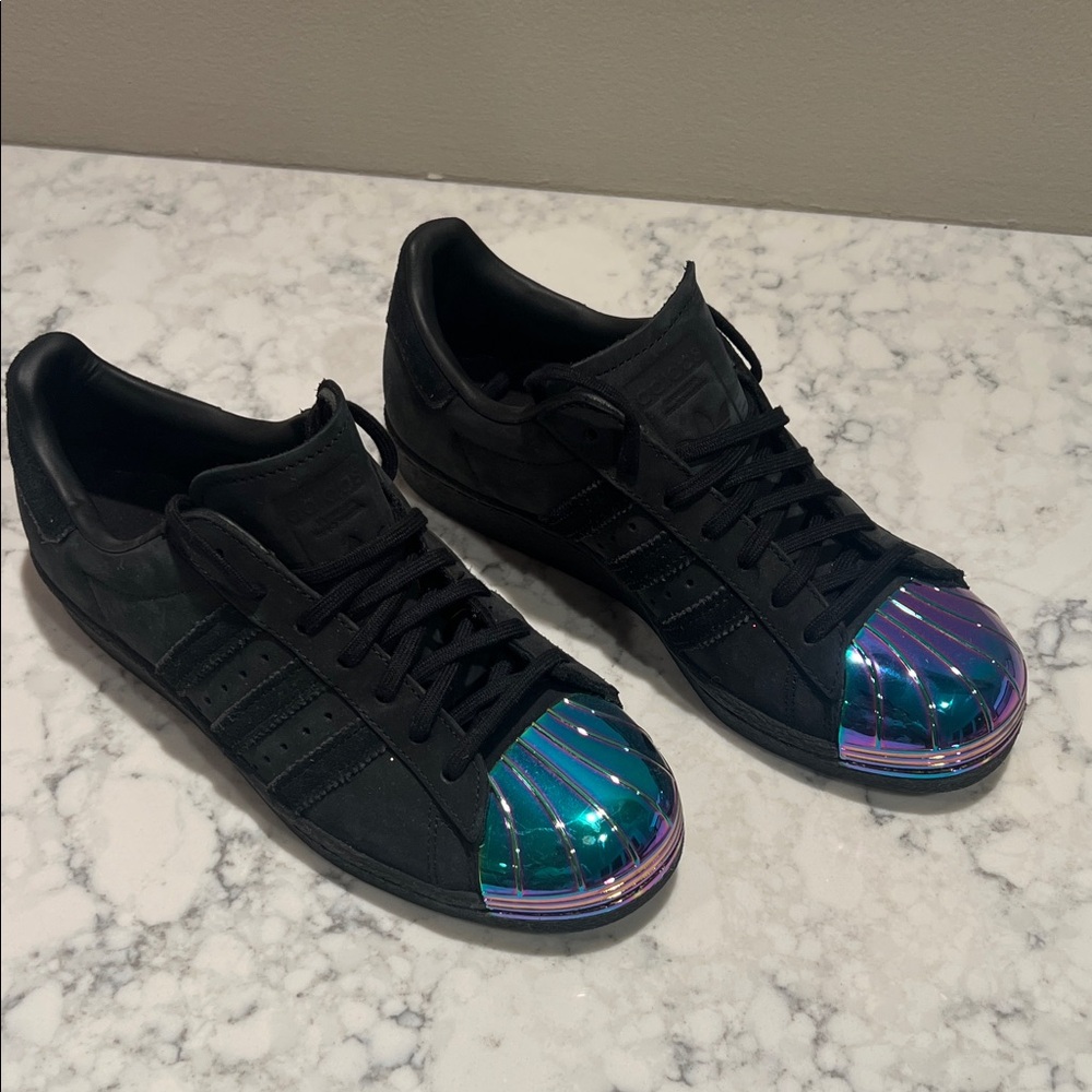Adidas Black Shoes with Iridescent Toe